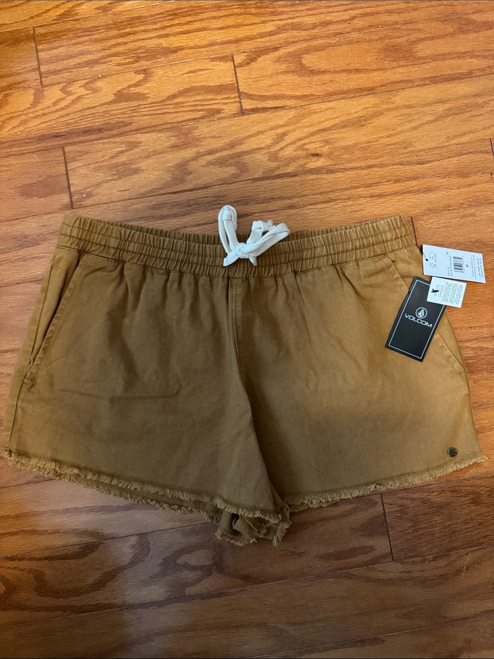 Volcom Women's Brown Drawstring Frayed Hem Shorts